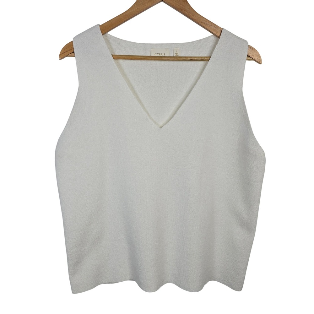 Cyrus Ivory White V-Neck Sleeveless Knit Sweater Vest Lurex Womens L